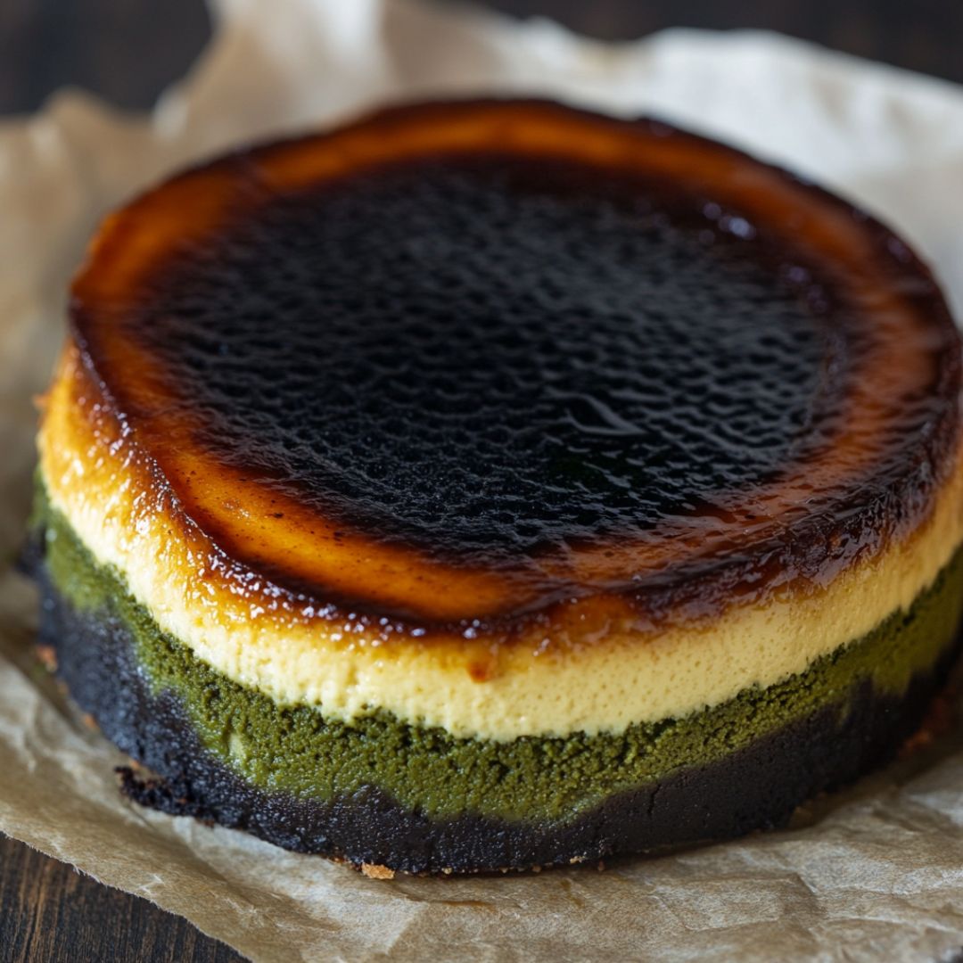 Cheesecake Basque Brûlé au Matcha : Un Dessert Crémeux et Caramélisé Bild