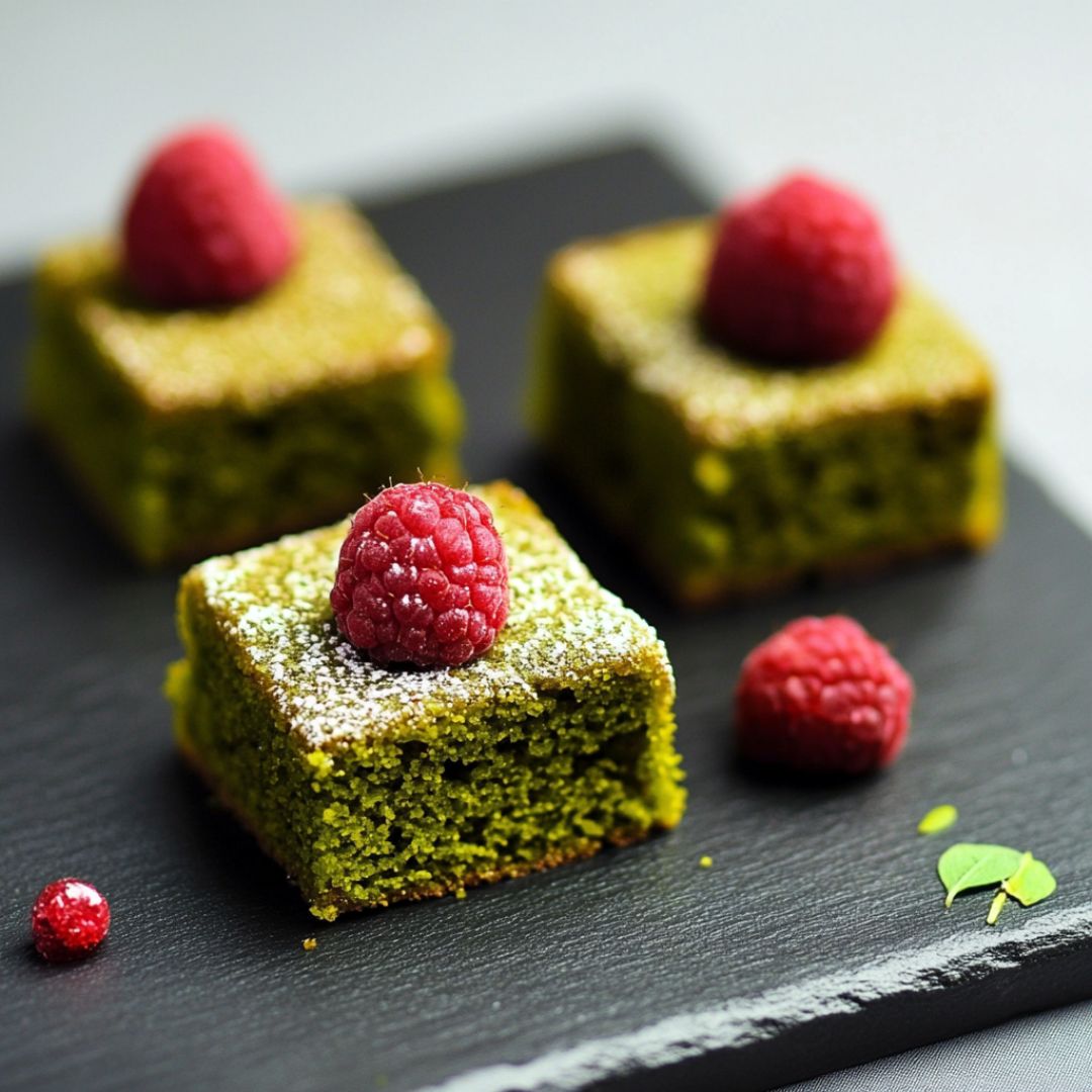 Financiers Thé Matcha et Framboises Bild