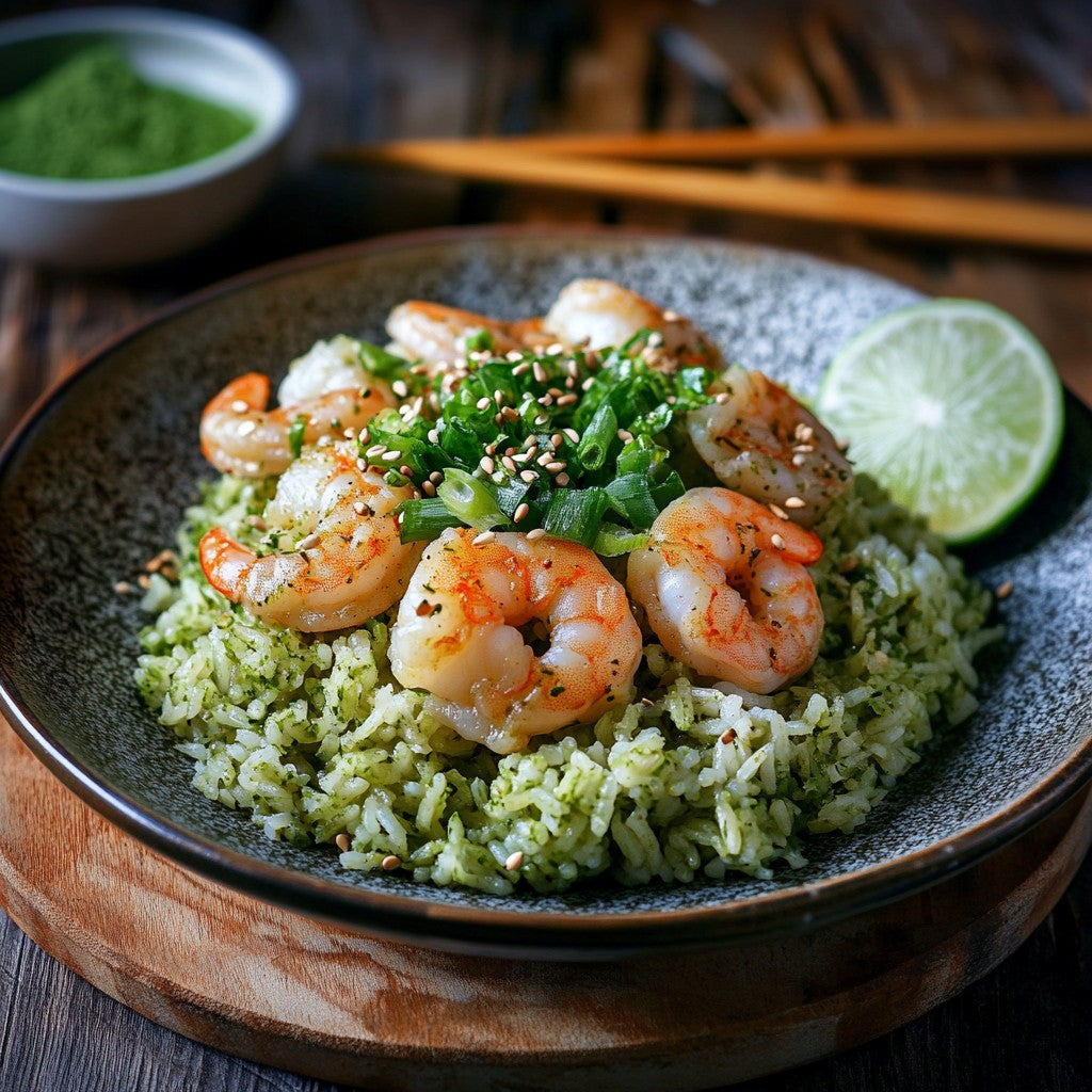 Riz sauté au matcha et aux crevettes Bild