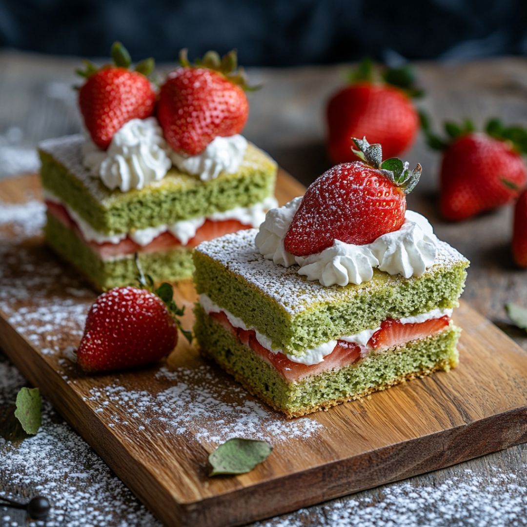 Sandwichs de Gâteau Chiffon au Matcha et Fraises Bild