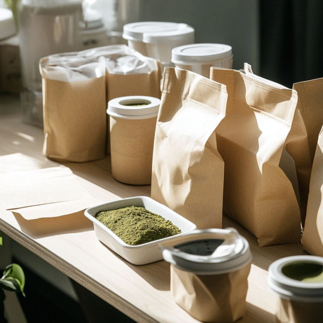 Matcha-Beutel als Private Label mit dem Etikett eines Geschäftskunden
